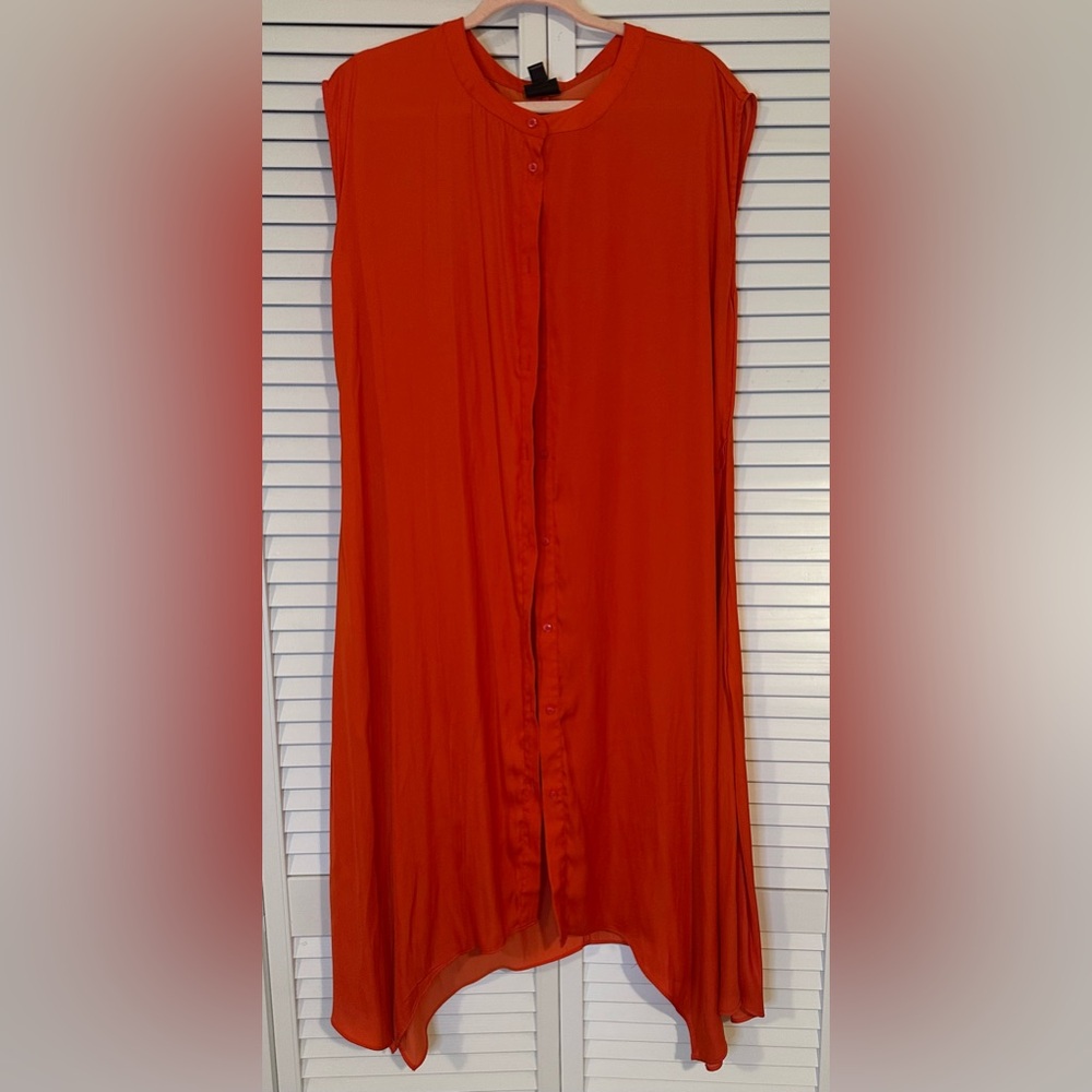 Worthington Women’s Asymmetrical Dress Orange Size L, Button Down, Missing belt